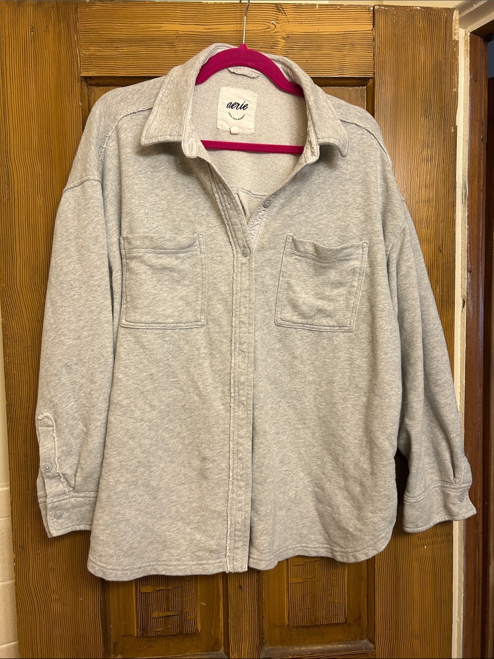aerie Heather Gray Button-Front Sweatshirt Jacket